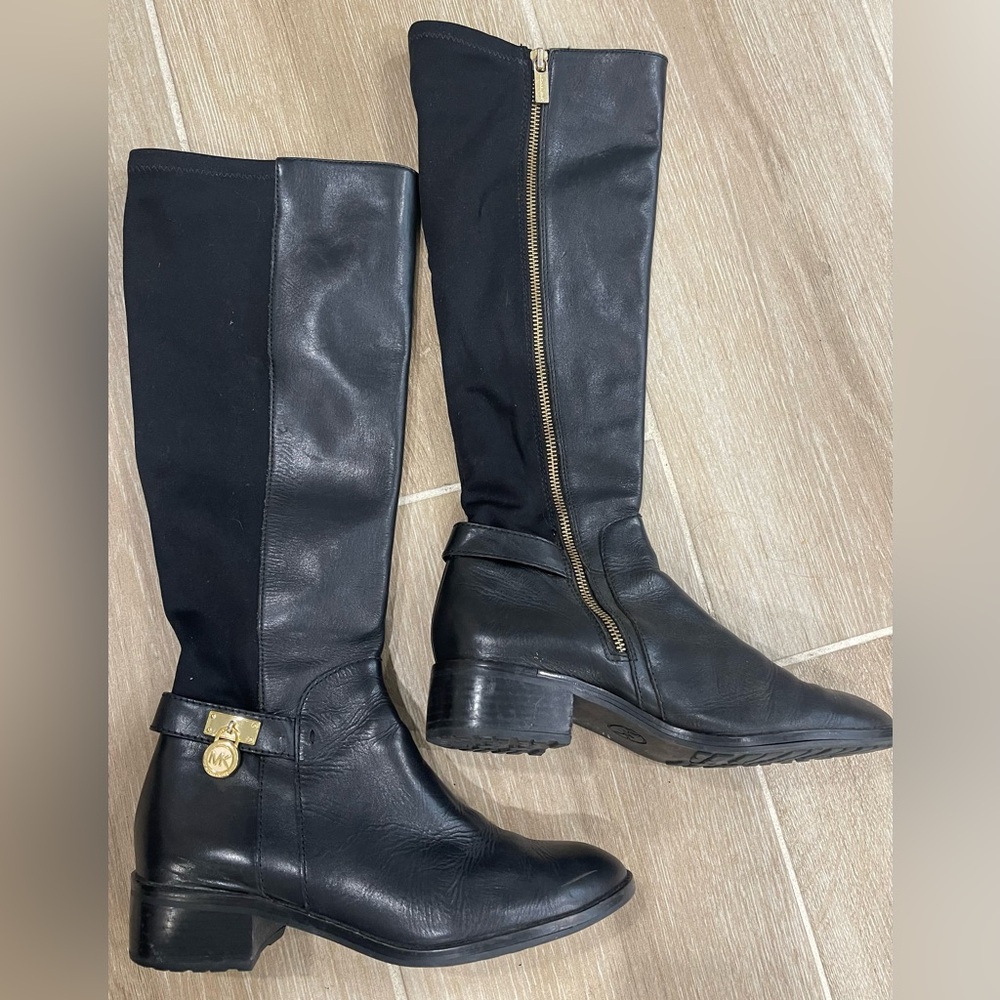 Michael Kors Hamilton stretch leather knee-high riding boots in black size 7M